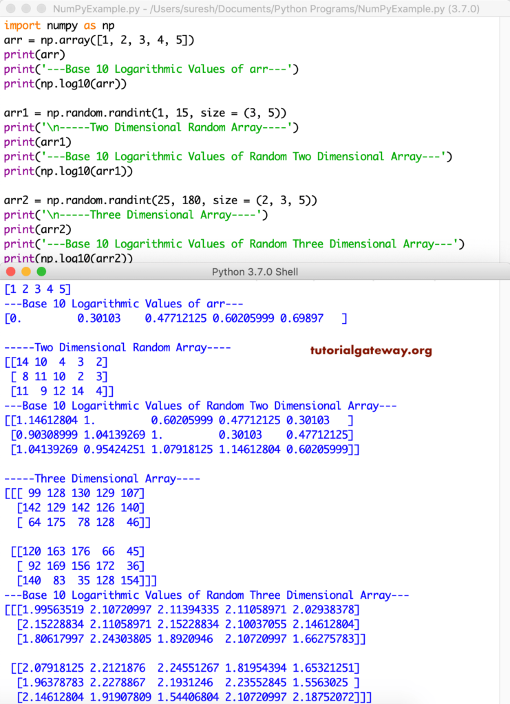 Python Numpy log10 Function