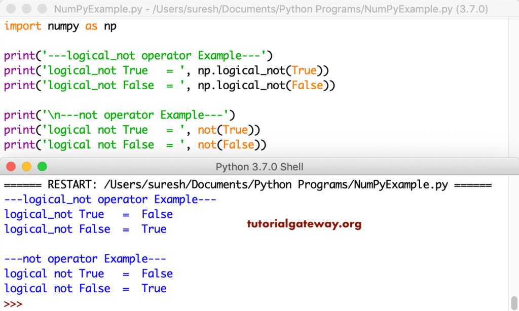 Python Numpy logical not Operator 1