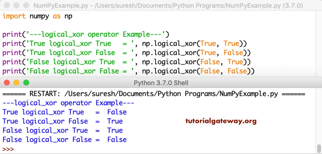 Python Numpy logical xor Operator 1