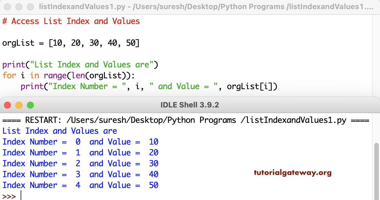 Python Program to Access List Index and Values 1