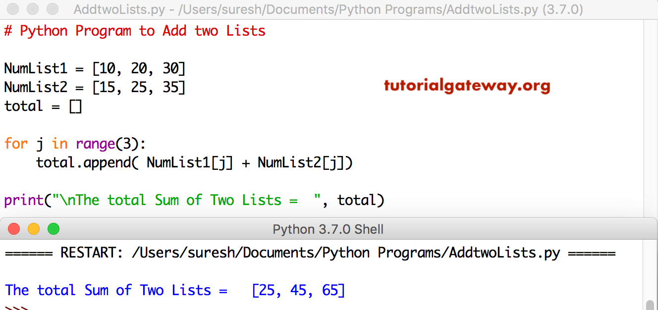Python Program to Add two Lists 1
