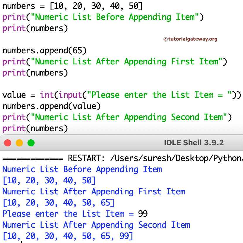 Python program to append an item to a list