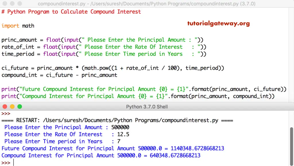 Python Program to Calculate Compound Interest 1