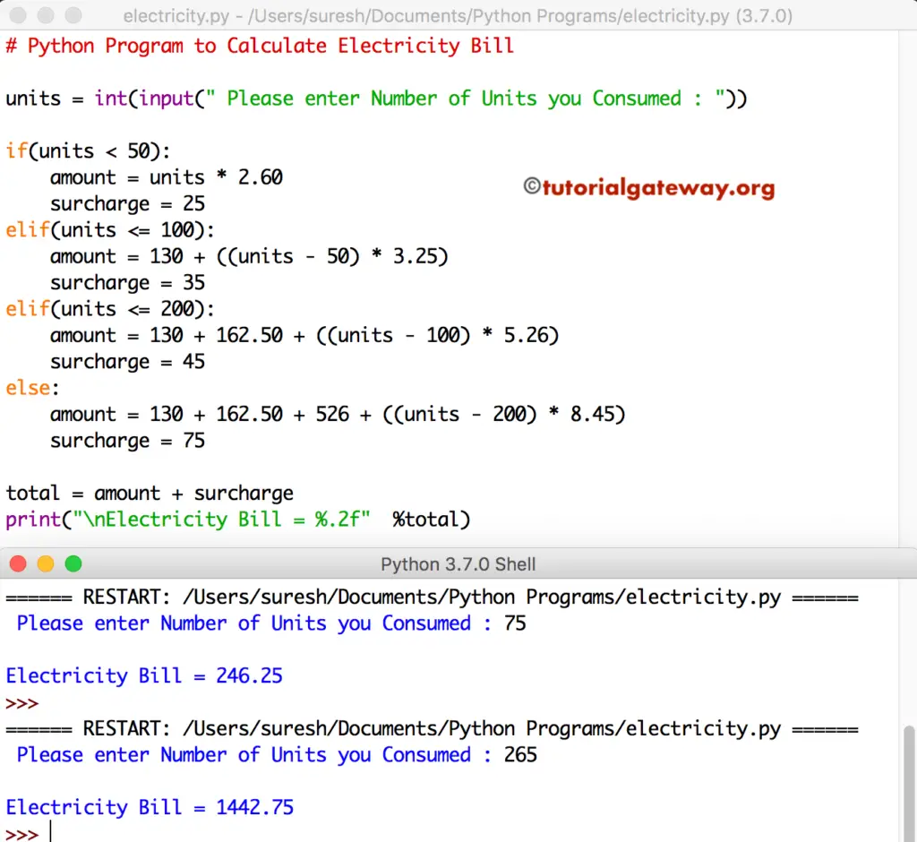 Python Program to Calculate Electricity Bill 1
