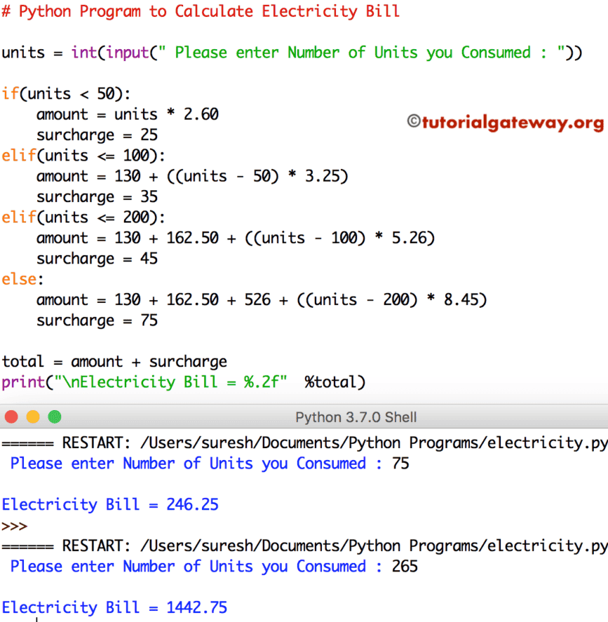 Python Program To Calculate Electricity Bill
