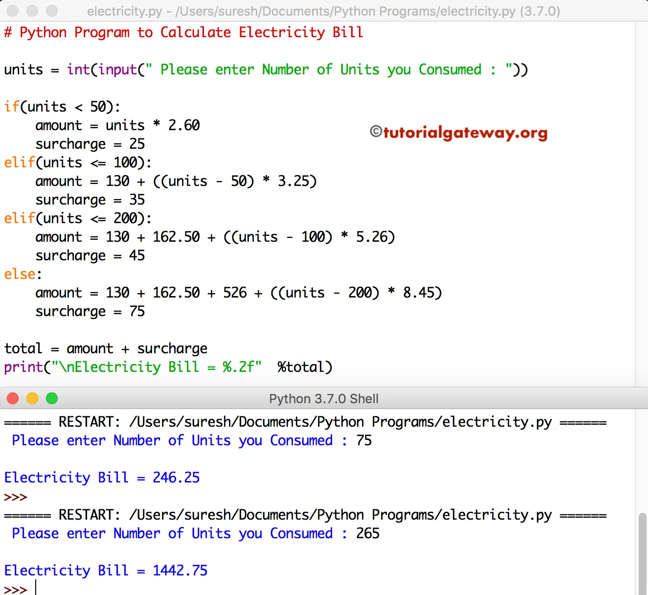 Python Program to Calculate Electricity Bill