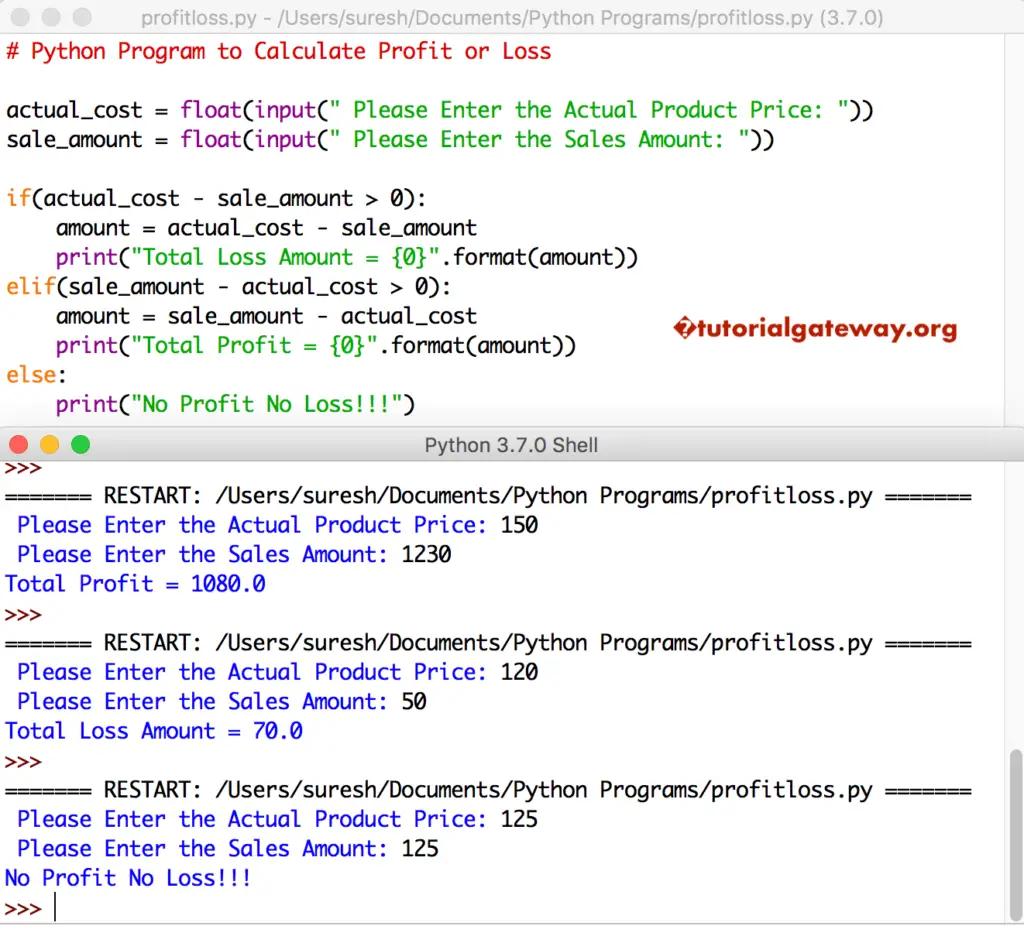Python Program to Calculate Profit or Loss 2