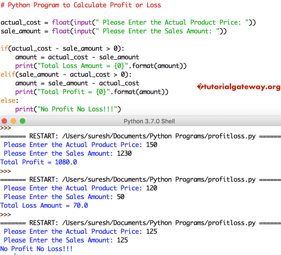 Python Program to Calculate Profit or Loss