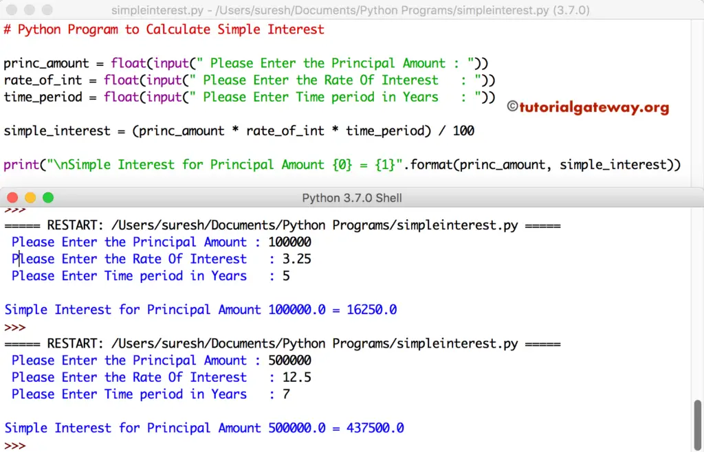 Python Program to Calculate Simple Interest Example 1