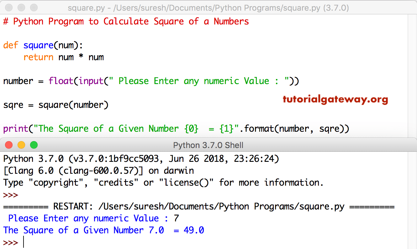 Python Program to Calculate Square of a Number 3