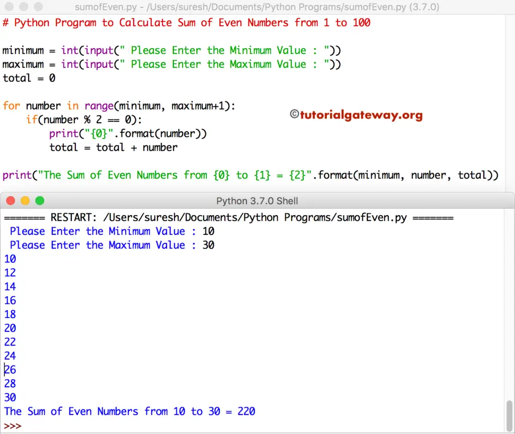Python Program to Calculate Sum of Even Numbers from 1 to N 4