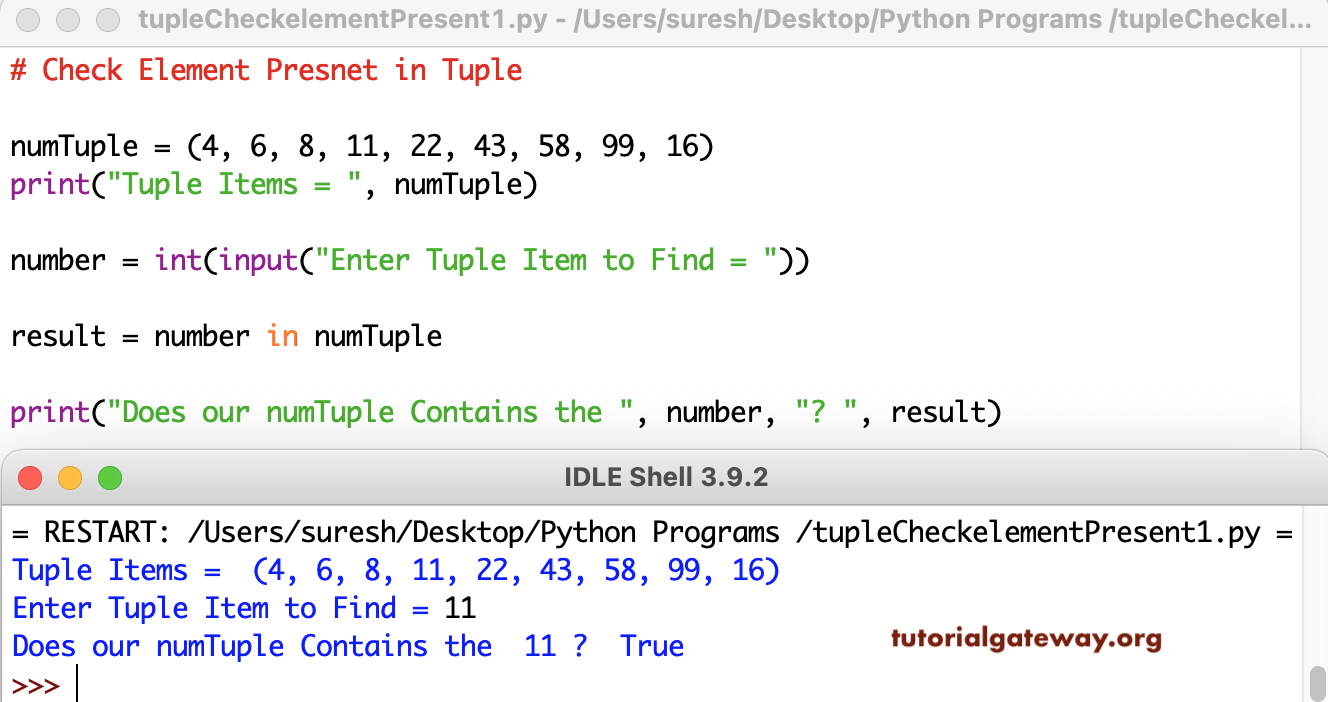 Python Program to Check Item exists in Tuple 1