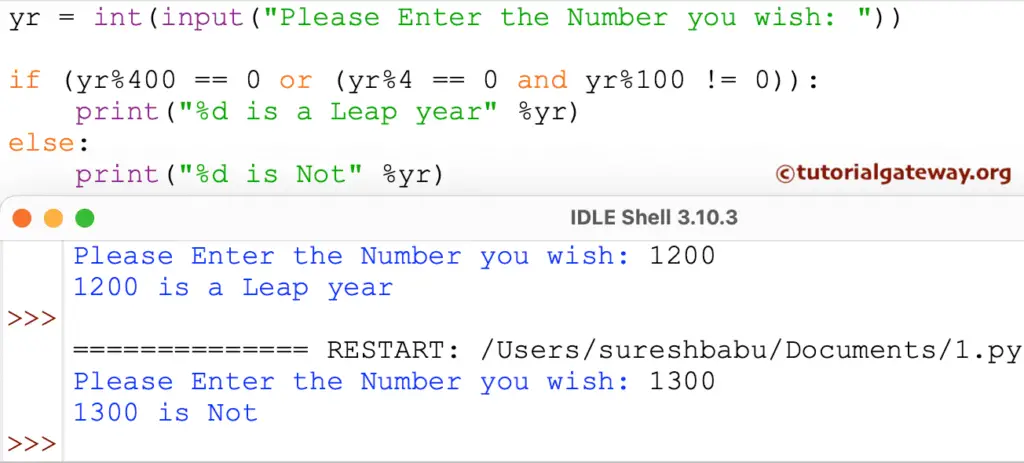Python Program to Check Leap Year using If Statement