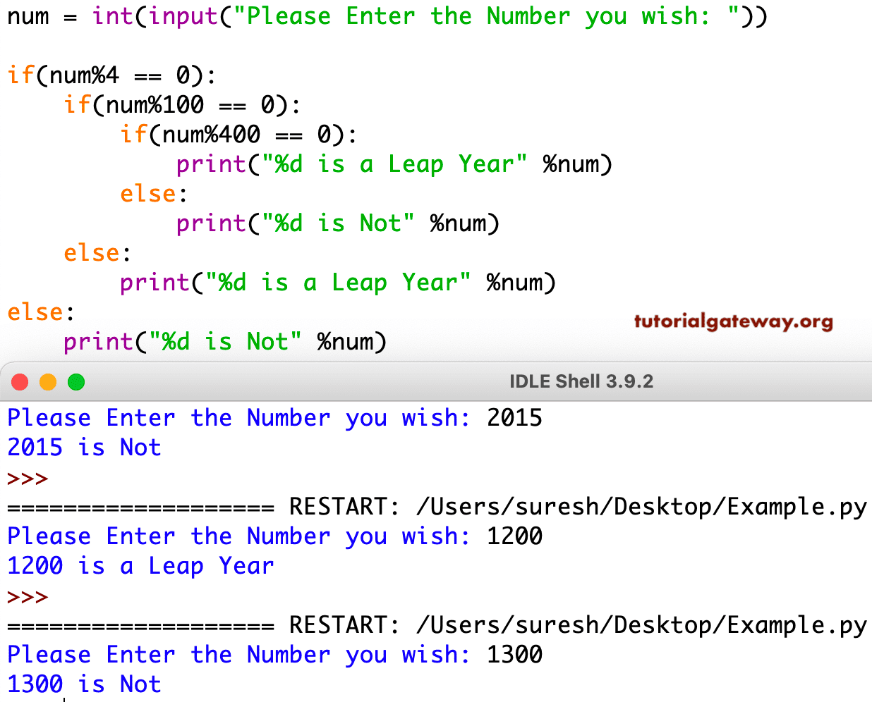 Python Program to Check Leap Year using Nested If Statement