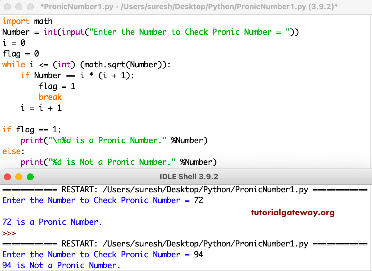 Python Program to Check a Number is a Pronic Number