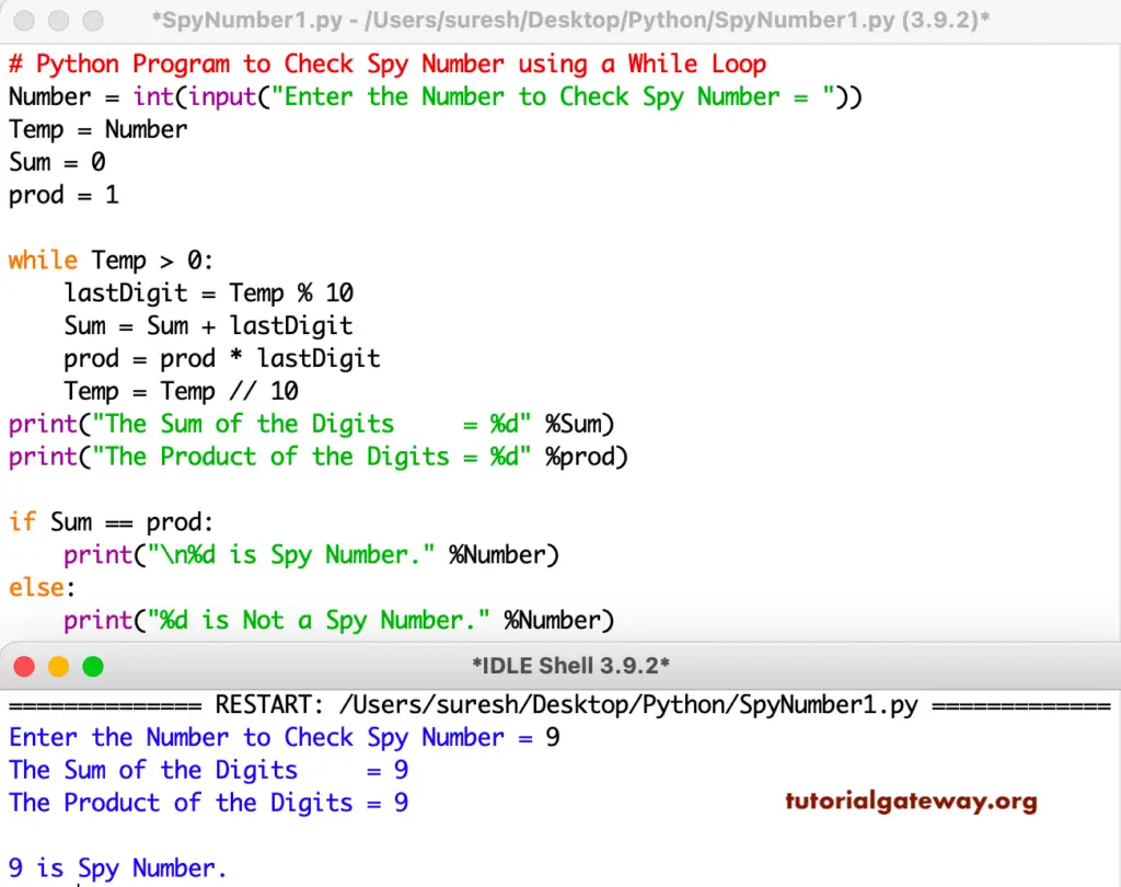 Python Program to Check a Number is a Spy Number