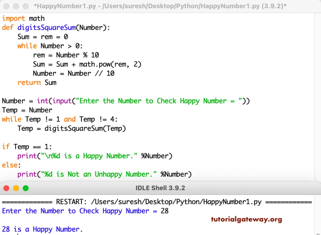 Python Program to Check the Number is a Happy Number