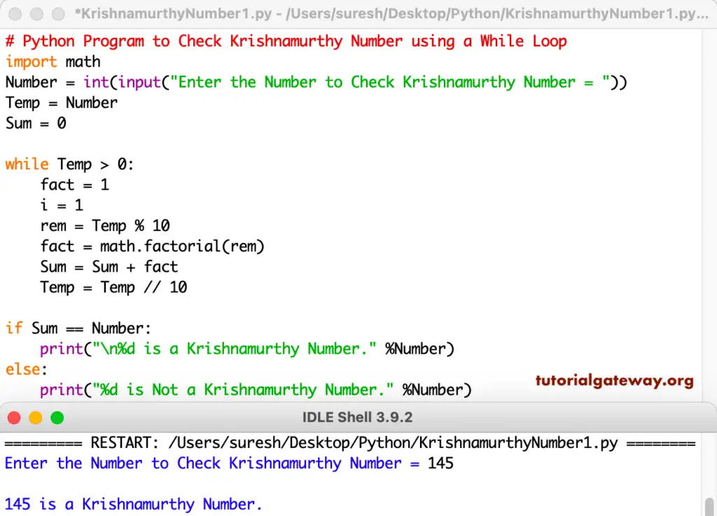 Python Program to Check the Number is a Krishnamurthy Number