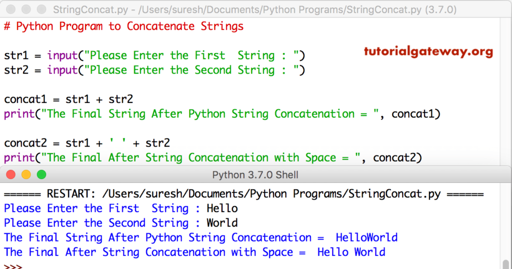 Python Program to Concatenate Strings 1