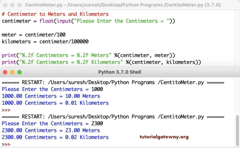 Python Program to Convert Centimeters to Meters and Kilometers 1