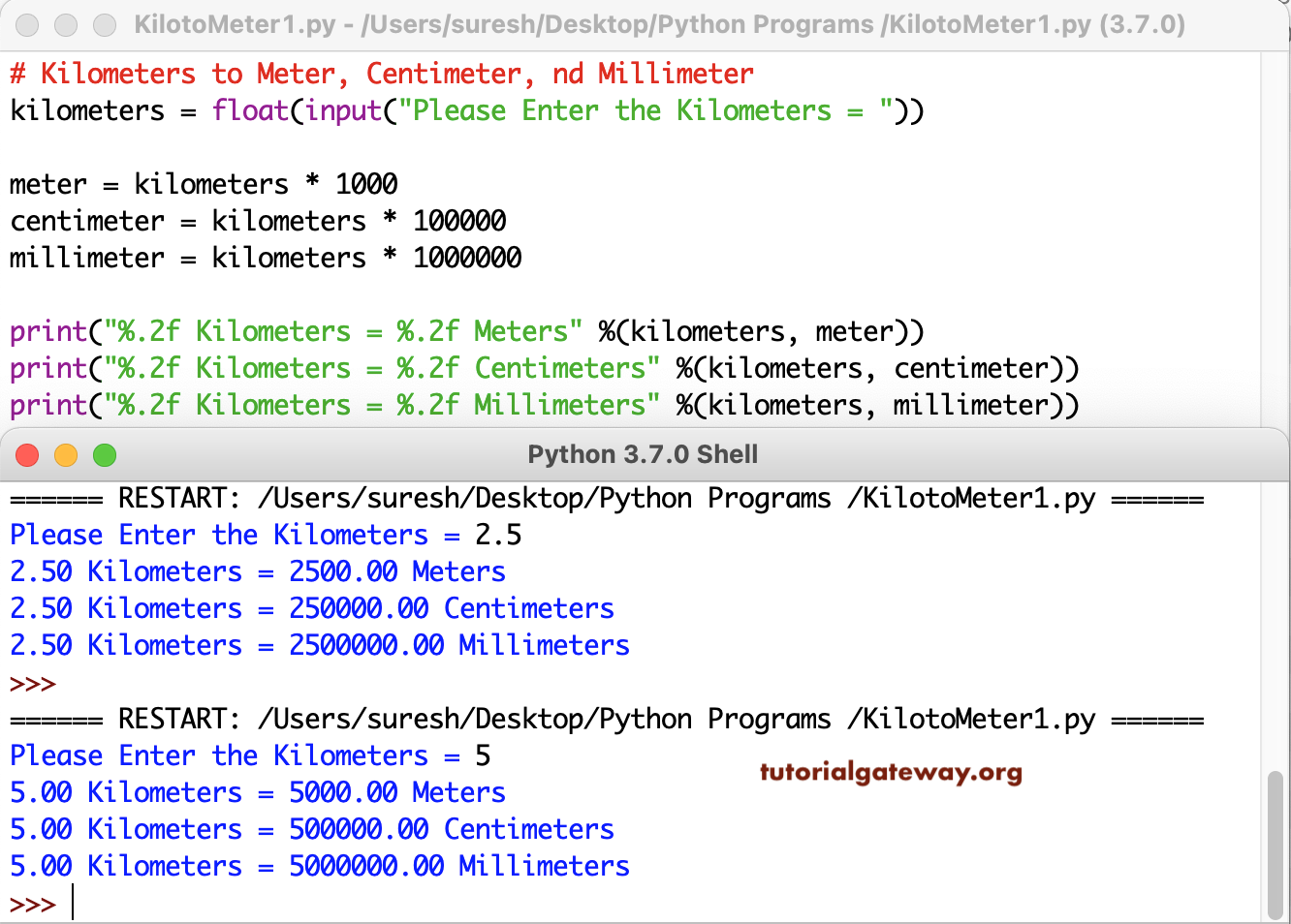Python Program to Convert Kilometers to Meters, Centimeters, and Millimeters