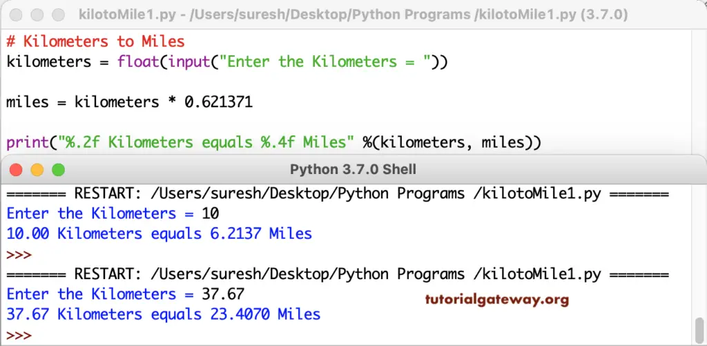 Python Program to Convert Kilometers to Miles
