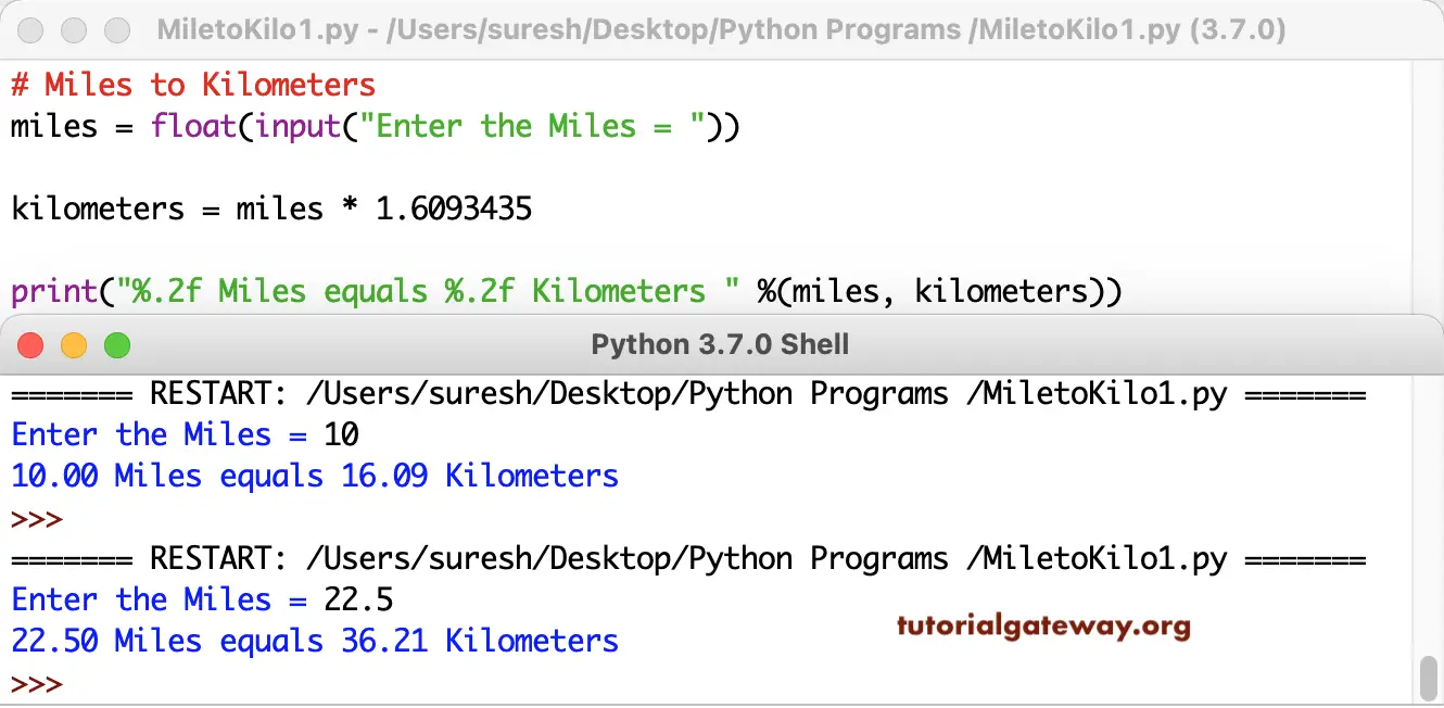 Python Program to Convert Miles to Kilometers