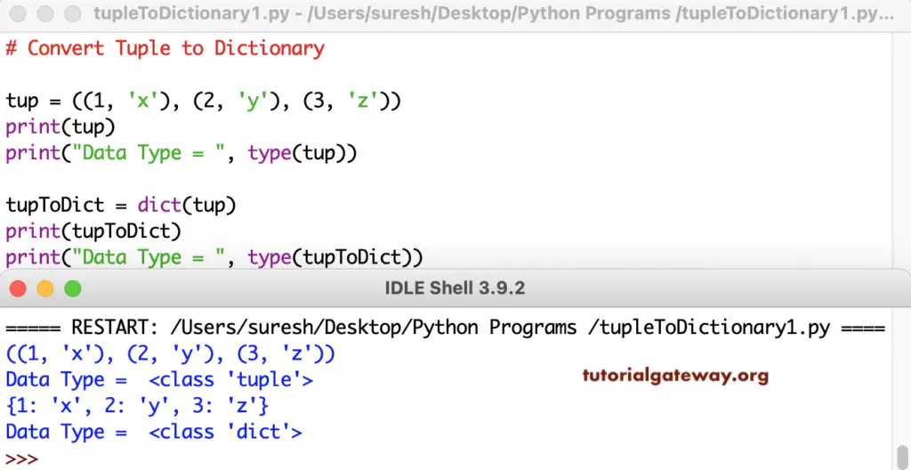 Python Program to Convert Tuple to Dictionary 1