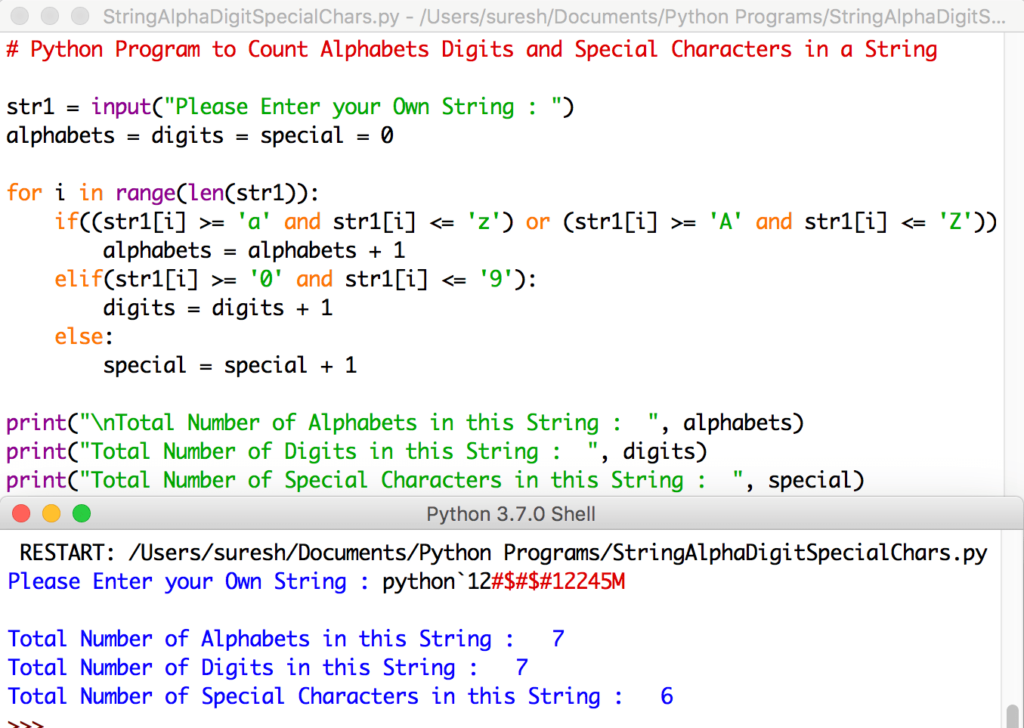 Python Program To Count Alphabets Digits And Special Characters In A String