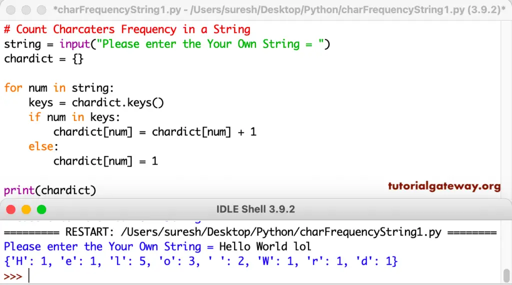 Python Program to Count Characters Frequency in a String