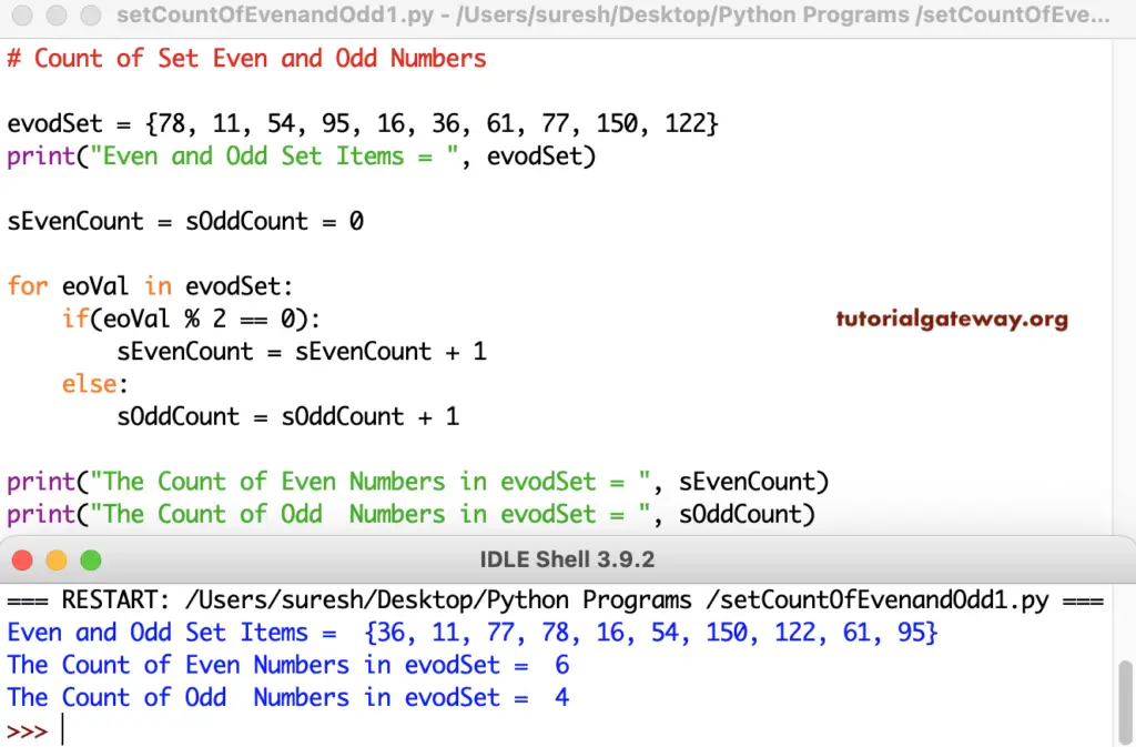 Python Program to Count Even and Odd Numbers in Set 1
