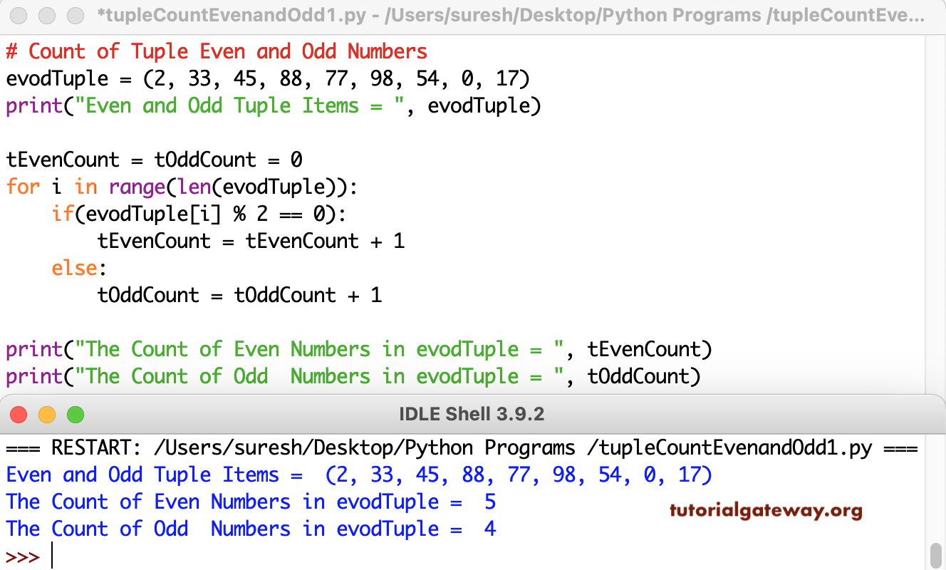 Python Program to Count Even and Odd Numbers in Tuple 1