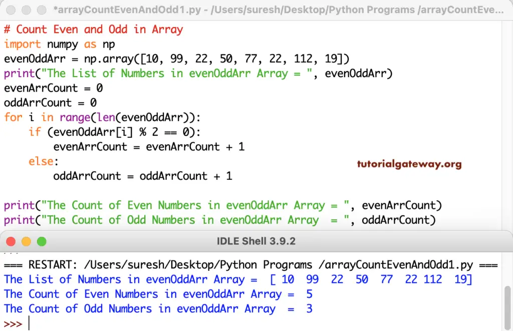 Python Program to Count Even and Odd Numbers in an Array 1