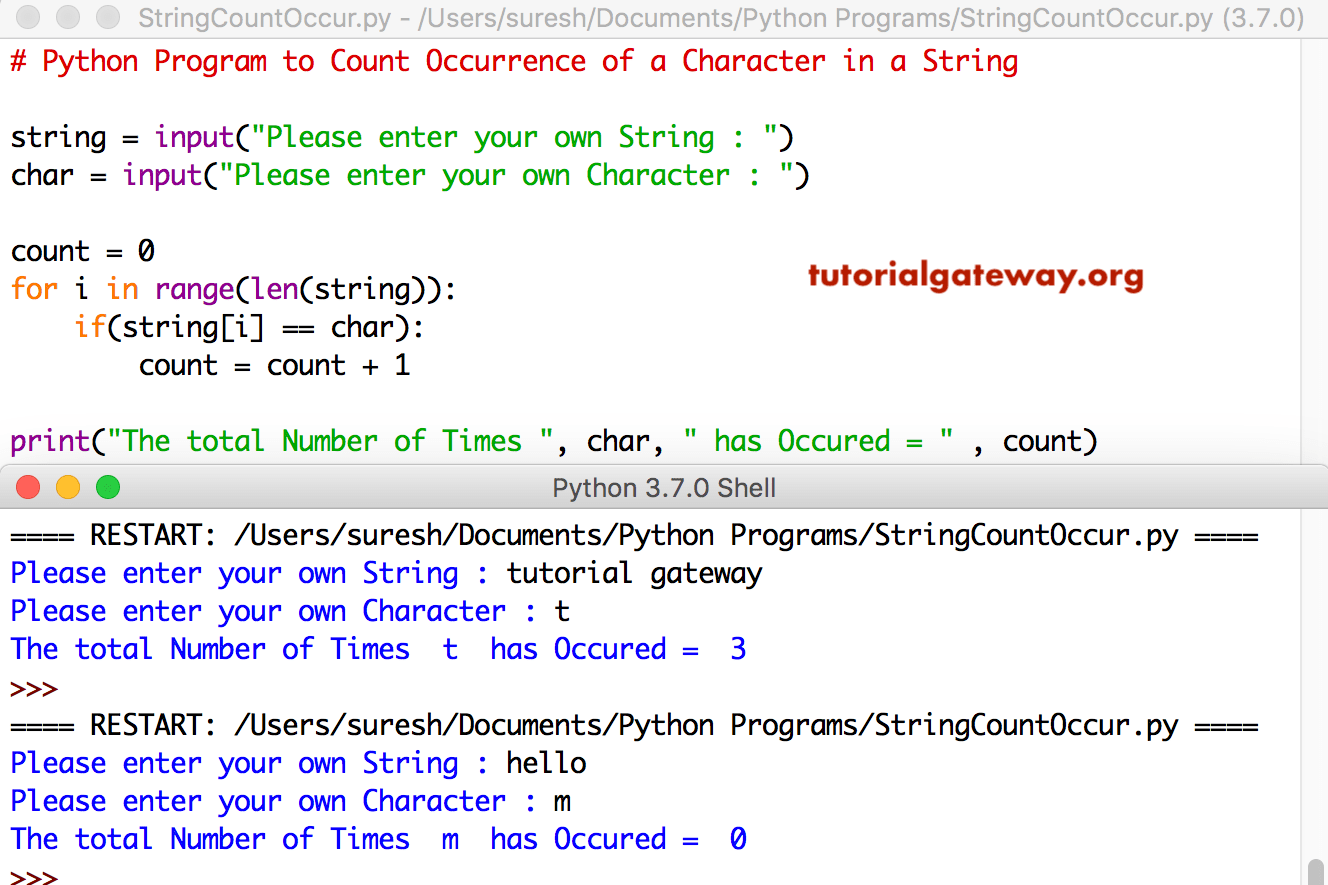 Python Program to Count Occurrence of a Character in a String 1