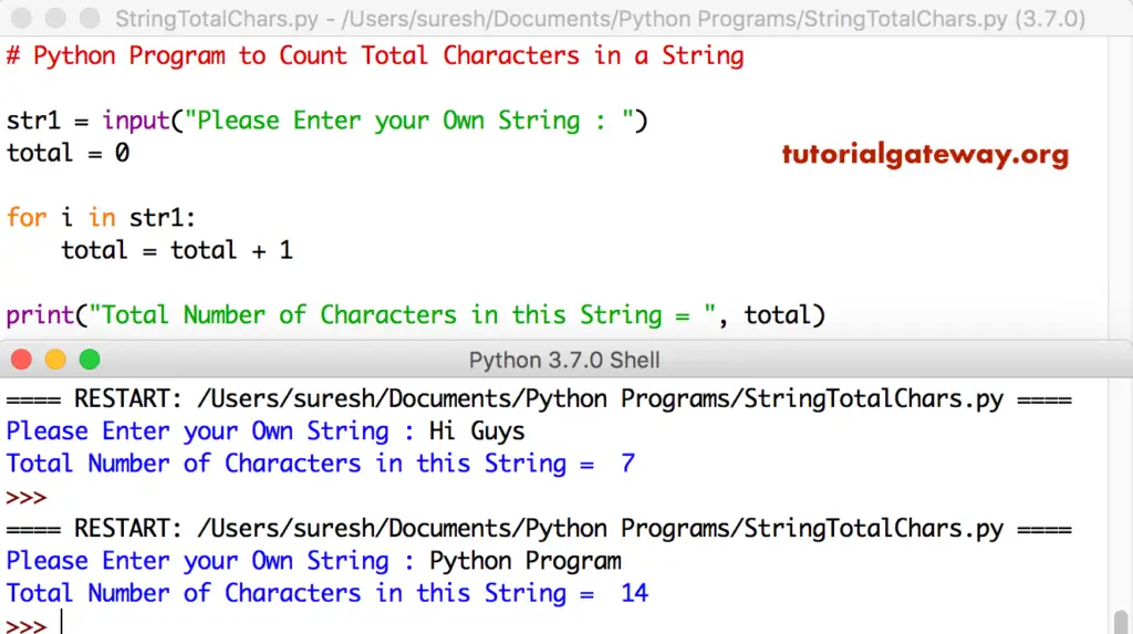 Python Program to Count Total Characters in a String 1