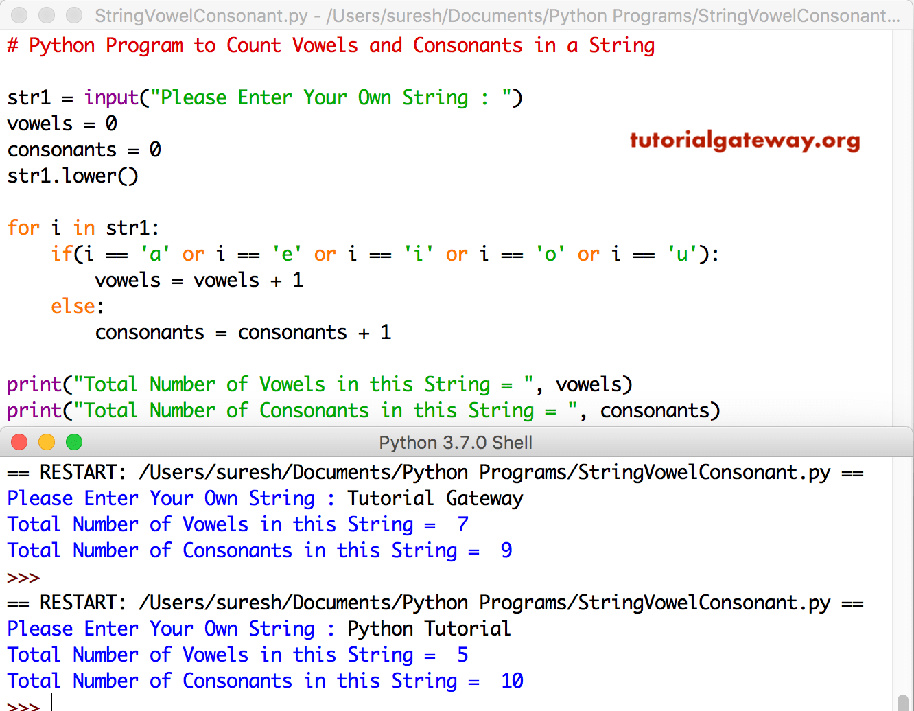 Python Program to Count Vowels and Consonants in a String 2