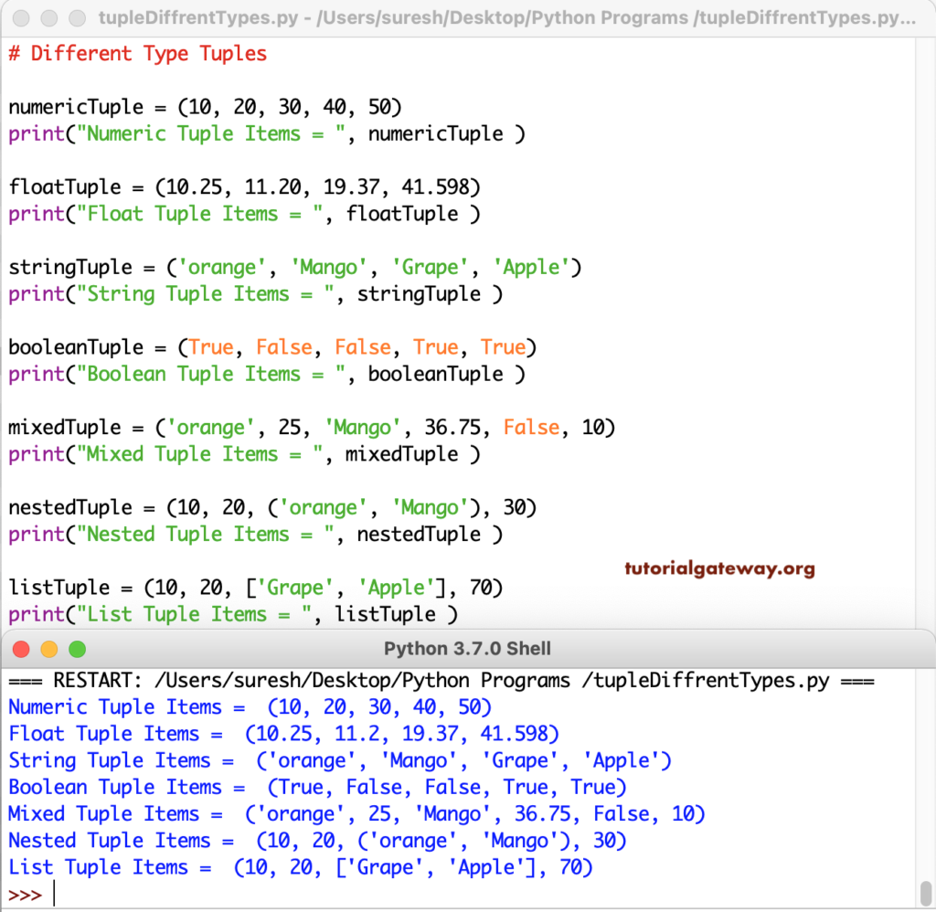 Python Program to Create Tuple of Different Types