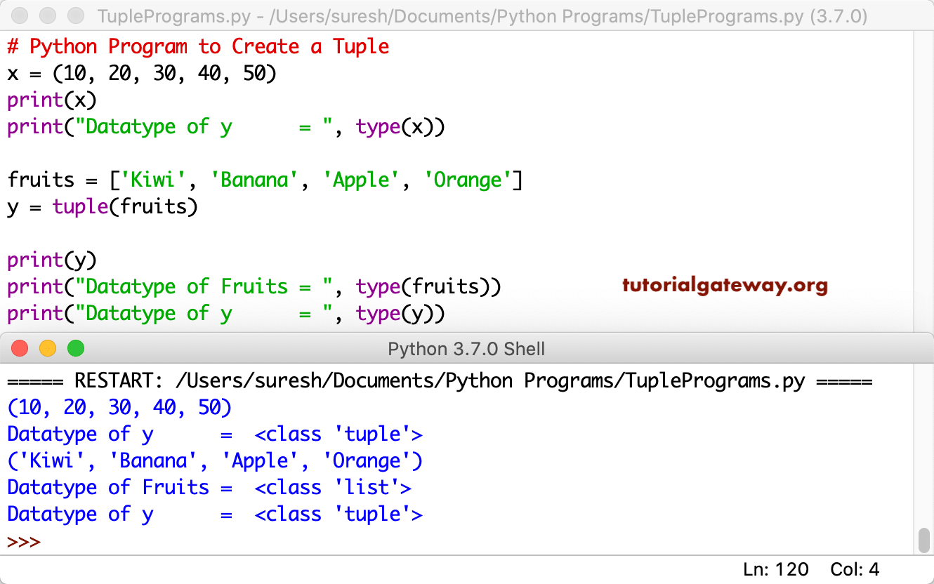 Python Program to Create a Tuple 2