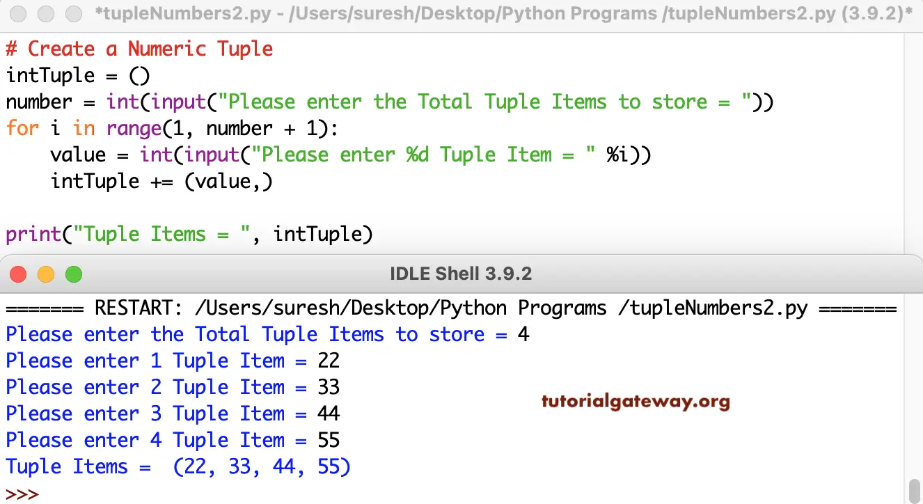 Python Program to Create a Tuple with Numbers 2