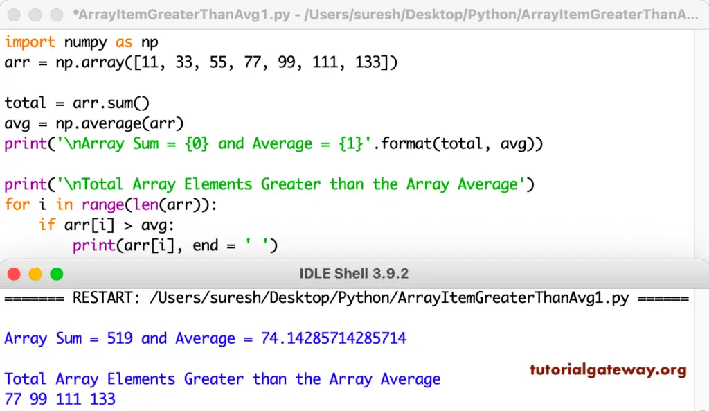 Python Program to Find Array Elements Greater Than Average