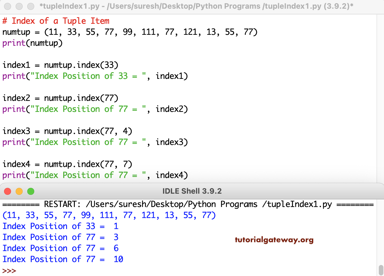 Python Program to Find Index of a Tuple Item 1