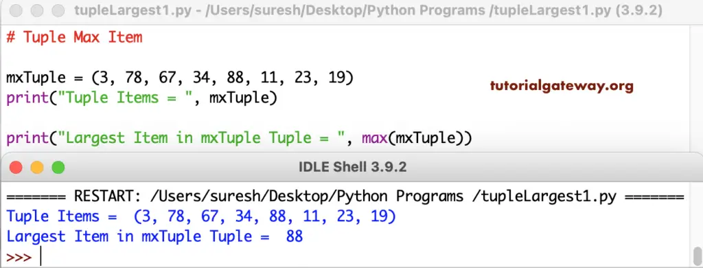 Python Program to Find Largest Item in a Tuple 1