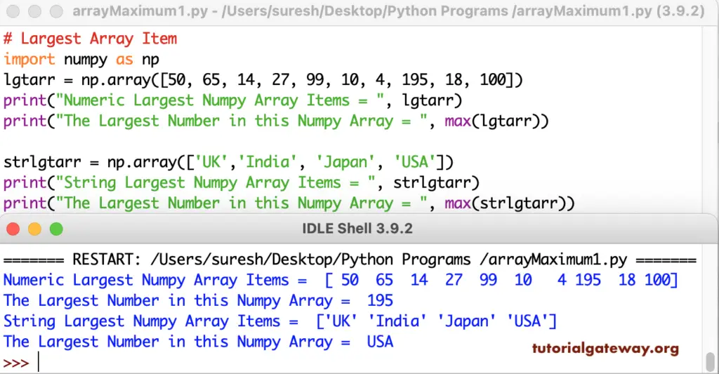 Python Program to Find Largest Number in an Array 1
