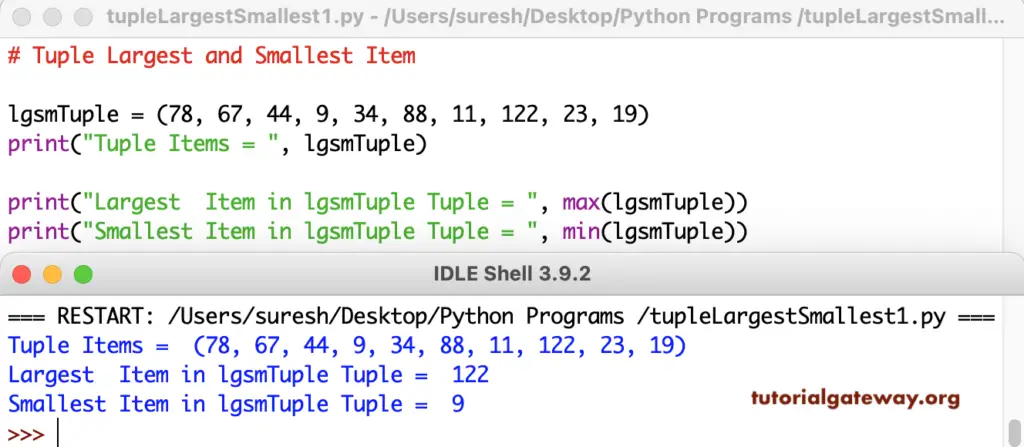 Python Program to Find Largest and Smallest Tuple Item 1