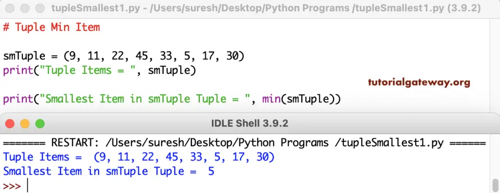 Python Program to Find Smallest Item in a Tuple 1
