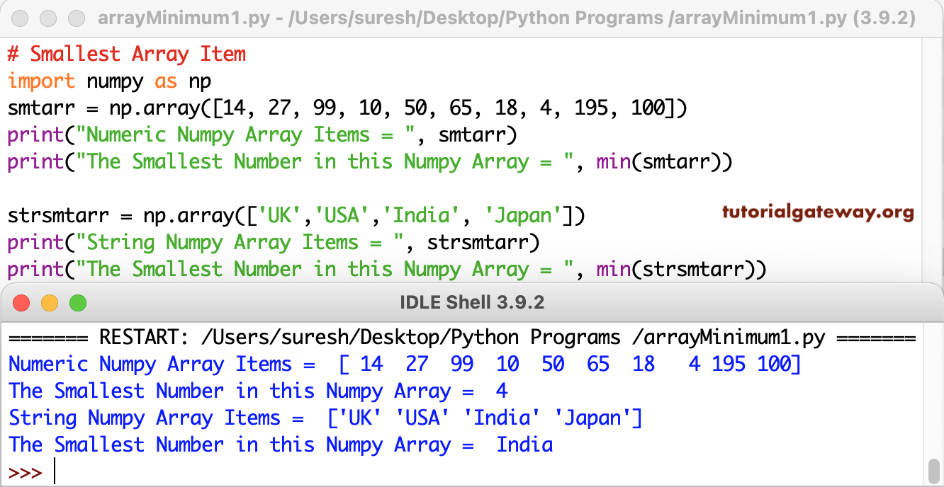 Python Program to Find Smallest Number in an Array 1