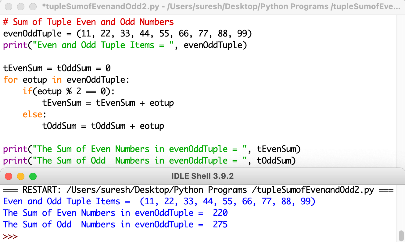 Python Program to Find Sum of Even and Odd in Tuple 2