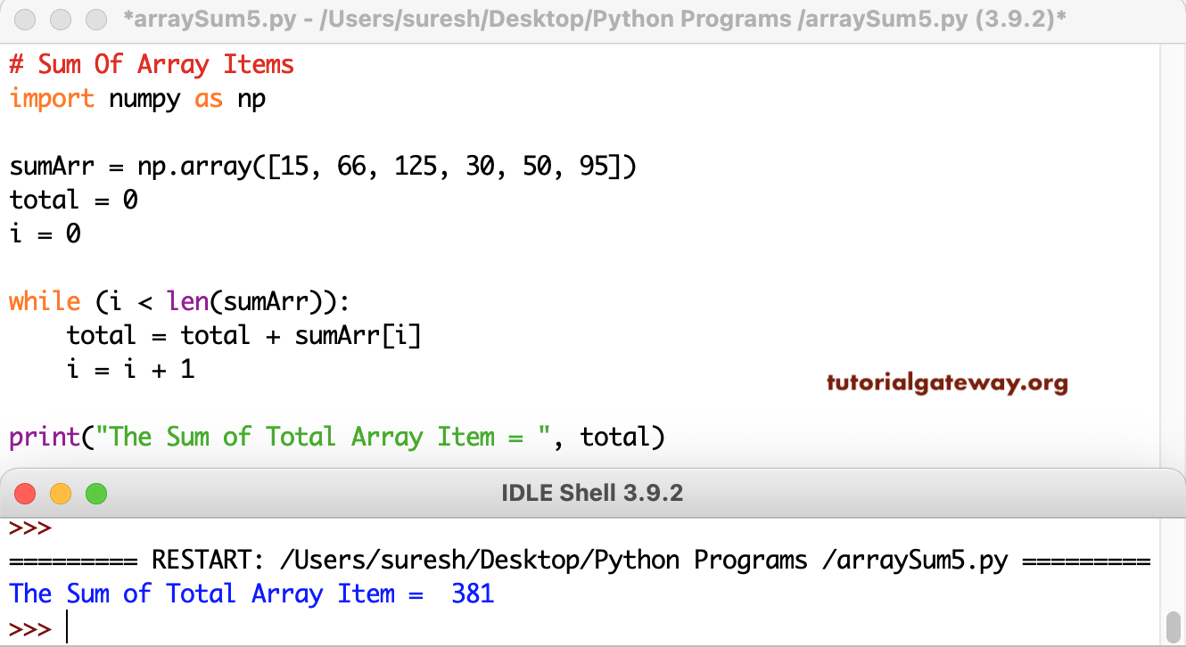 Python Program to Find Sum of Numpy Array 5