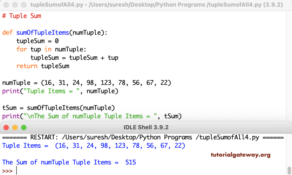 Python Program to Find Sum of Tuple Items 4