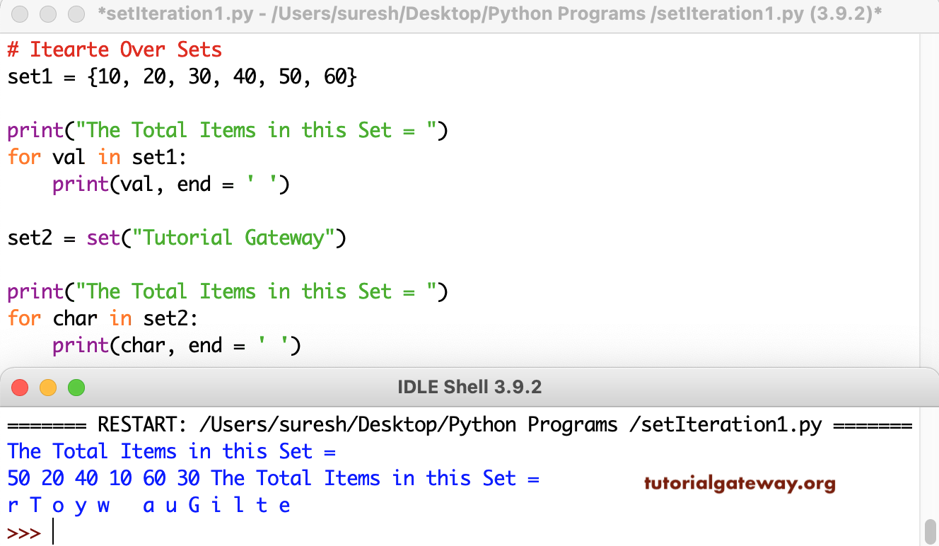Python Program to Iterate Set Items 1